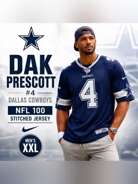 Nike Dallas Cowboys Dak Prescott #4 NFL 100 Stitched Jersey XXL Blue Men